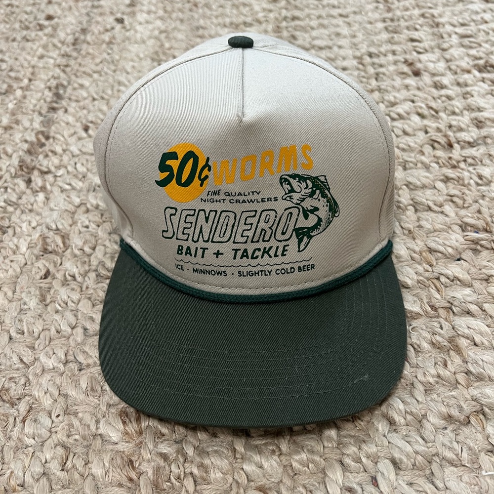 Senderro Bait & Tackle snapback hat in tan and green